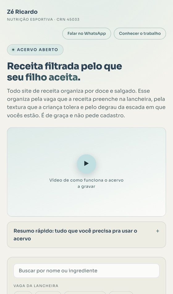 Acervo de receitas da família no celular